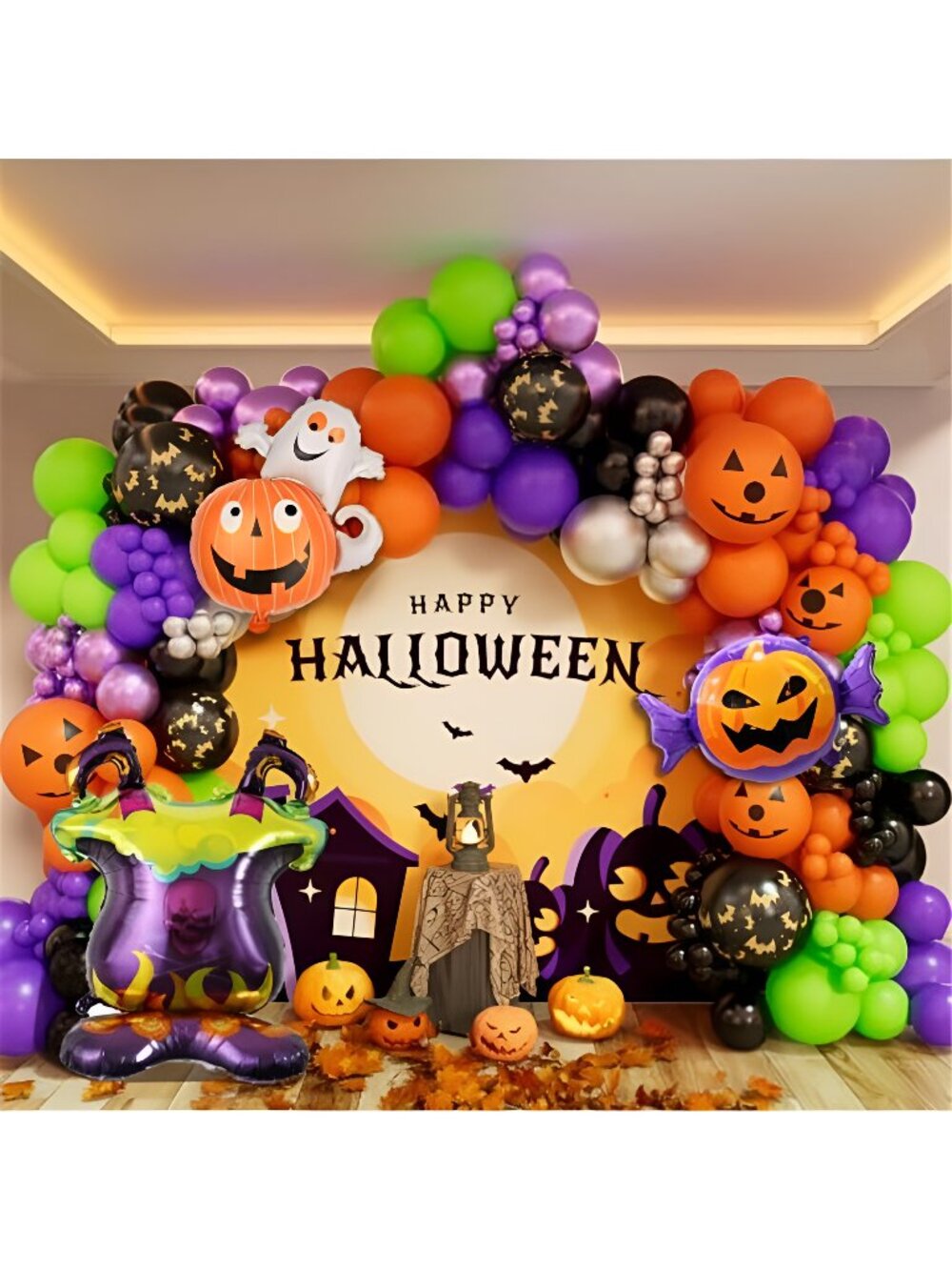 Halloween Balloon Arch Kit with Ghost Pumpkin Bat Foil Balloons
